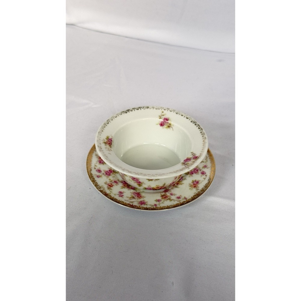Antique MZ Austria Bridal Rose Mayonnaise Bowl & Attached Underplate